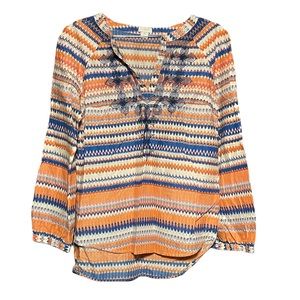 J. Crew Woman's Vneck 3/4 Sleeved Printed Casual Blouse Size XS